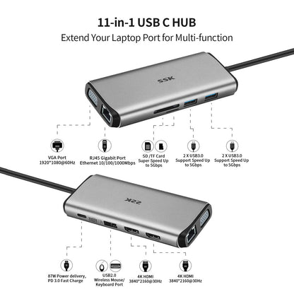 USB C Docking Station,11 in 1 Triple Displays USB Dock Dual Monitor of HDMI, VGA, Multiport Adapter with Ethernet,Pd3.0,Sd TF Card Reader,3Usbs for Macbook Pro/Air(Thunderbolt 3) Typc C Laptop