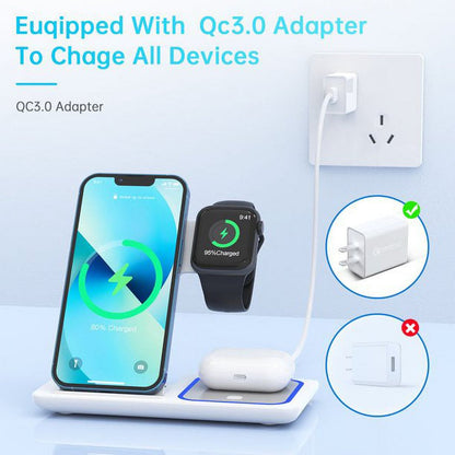 Wireless Charger, 3 in 1 Wireless Charging Station Dock with Breathing Indicator, Fast Charging Stand Compatible with Iphone 15/14/13/12/11 Pro Max/Xs, Apple Watch 8/7/6/5/4, Airpods 3/2/Pro